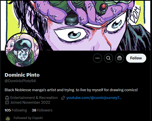 Artist of black noblesse, Twitter profile page