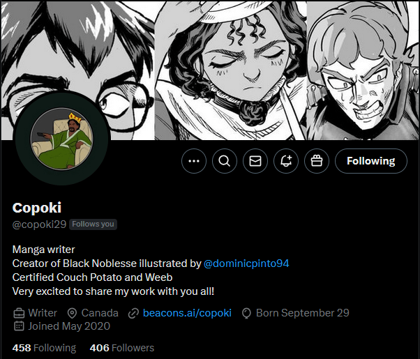 Black Noblesse authors twitter profile