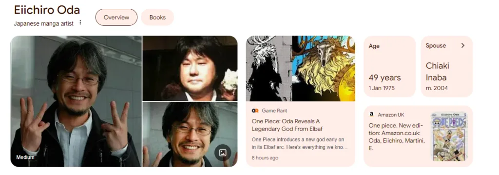 a snippet of a search result for oda ecchiro and the often mistaken photo of him, the photo of Eiji Aonuma