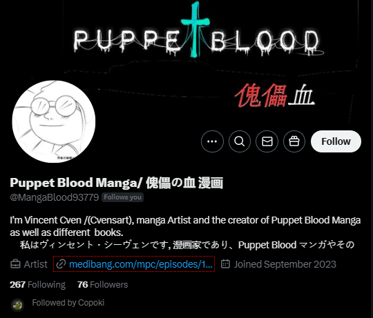 a screen shot of the authors twitter profile 