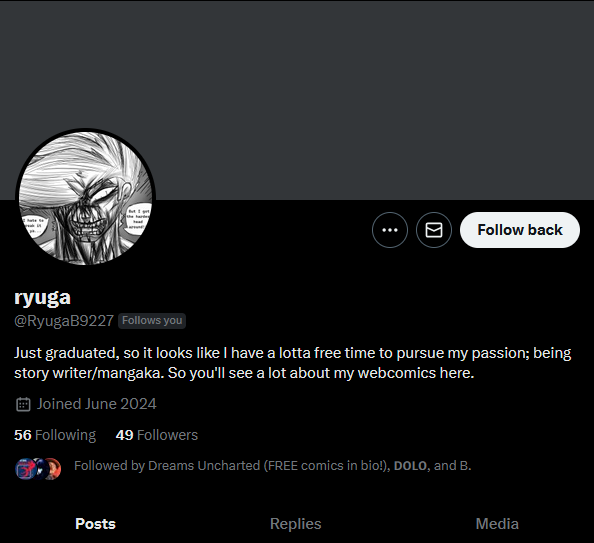 Dead Honor Manga - Living in a caravan park and trying to live my dream. 7 twitter profile screen shot of ryuga author of Dead honor manga