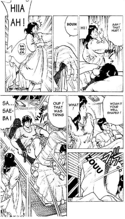 City Hunter and it's many amazing adaptions 27 Sequential black and white manga panels depicting a slapstick bedroom scene where Ryo Saeba surprises a woman, capturing the blend of adult humor and physical comedy foundational to the source material of City Hunter adaptions.
PNG