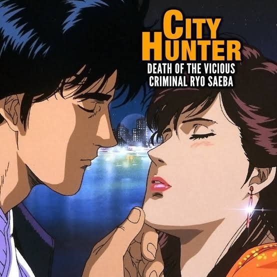 City Hunter and it's many amazing adaptions 37 Promotional artwork for the anime special "City Hunter: Death of the Vicious Criminal Ryo Saeba," depicting Ryo Saeba looking closely at a female character, representing the dramatic television specials among City Hunter adaptions.